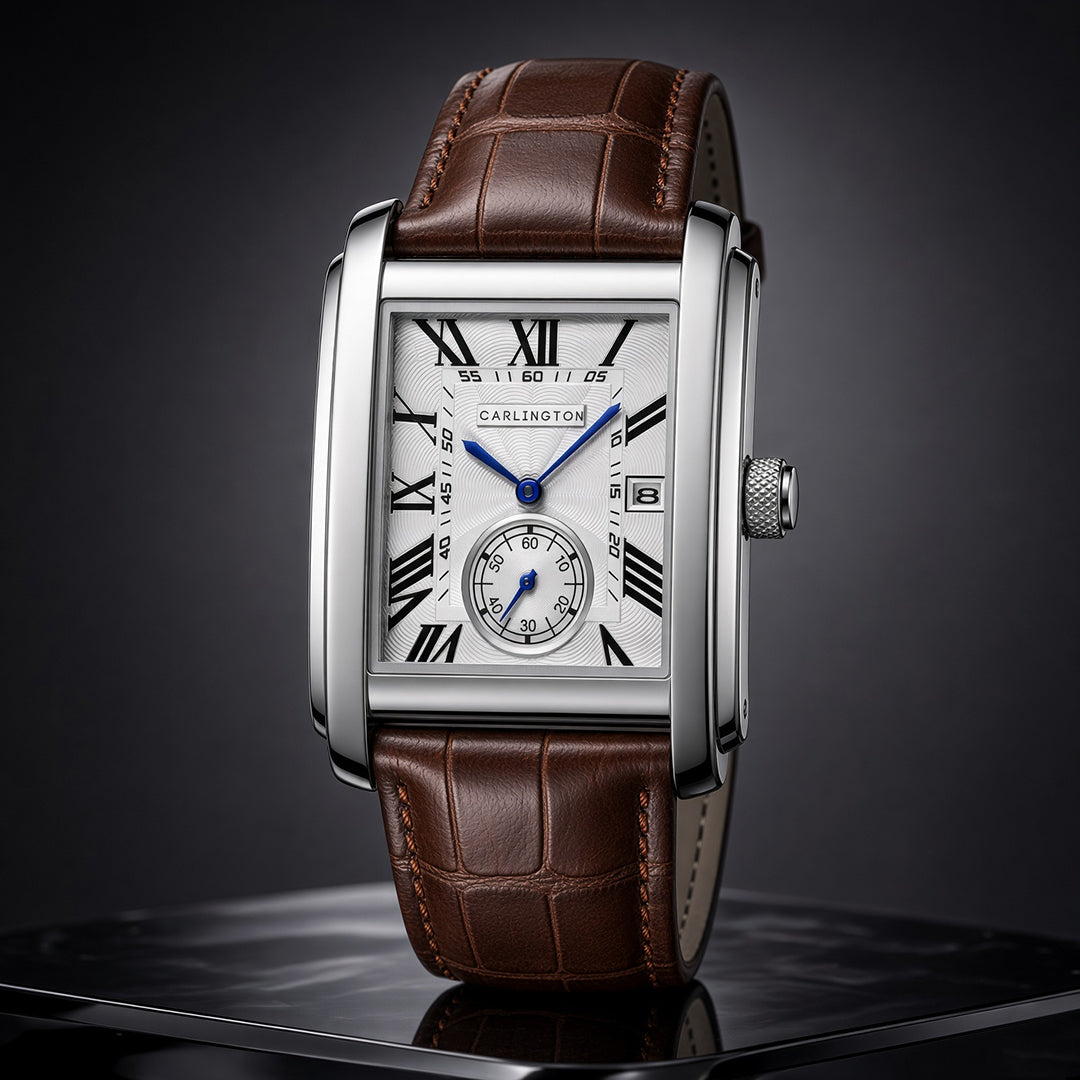 Carlington MERIDIAN 4070 White Brown – Premium Men's Luxury Rectangular Analog Quartz Watch