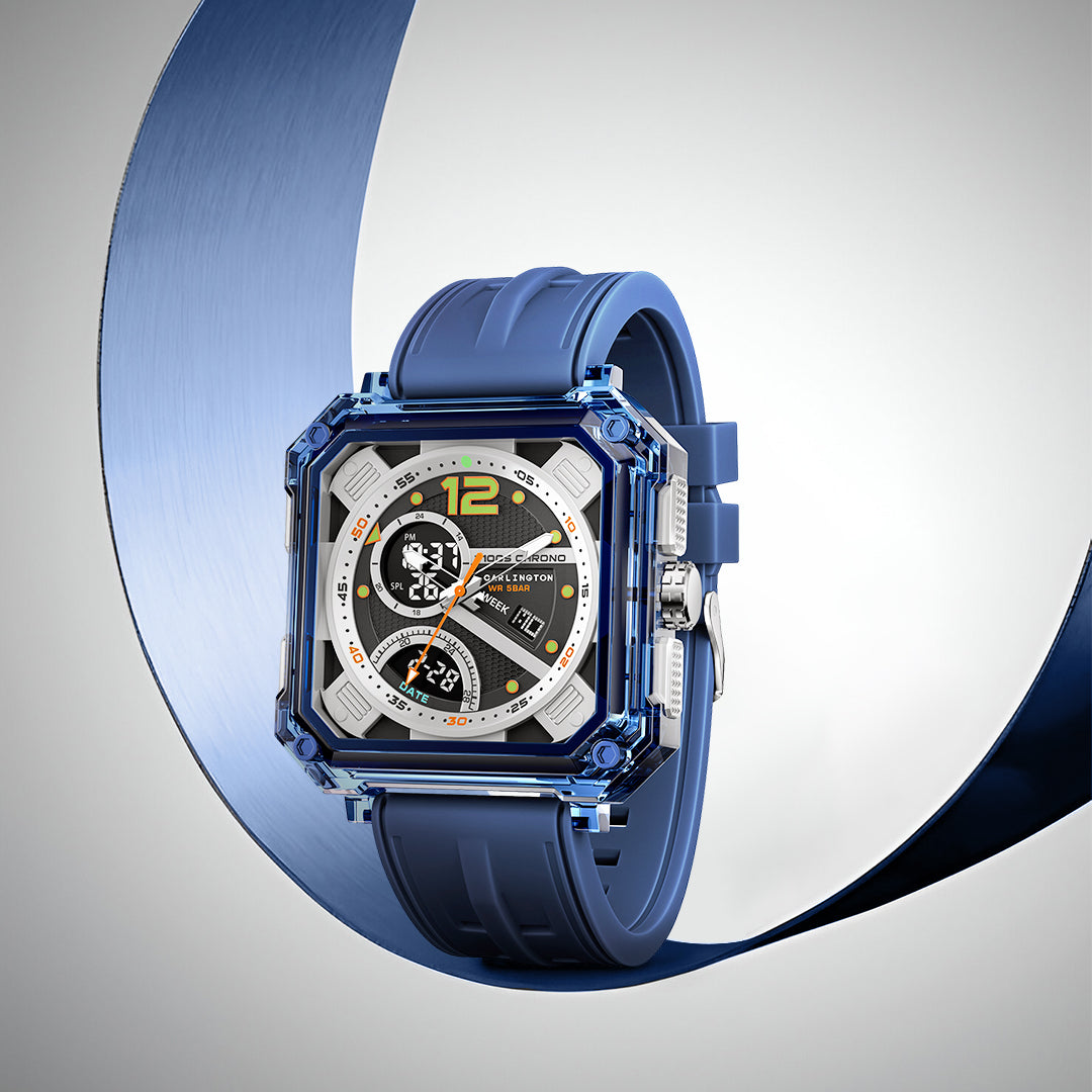 Carlington Velocity Series Analog-Digital Sports Watches for Men and Boys with Alarm, Stopwatch, Backlit Display, Dualtime, Silicone Rubber Strap, Water & Shock Resiatant - CT_8121