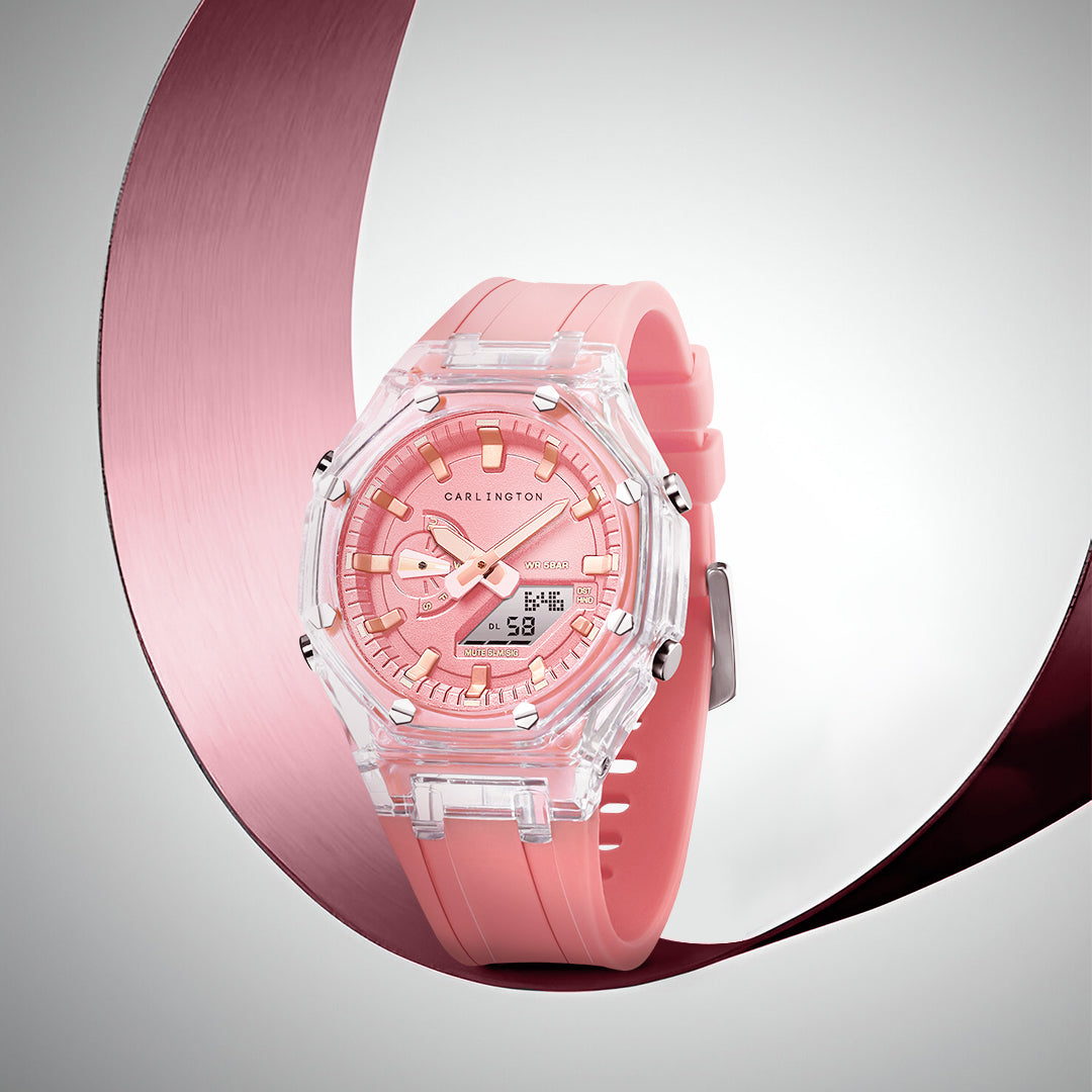 Carlington Velocity Series Analog-Digital Sports Watches for Women and Girls with Alarm, Stopwatch, Backlit Display, Dualtime, Silicone Rubber Strap, Water &amp; Shock Resiatant - CT_8088