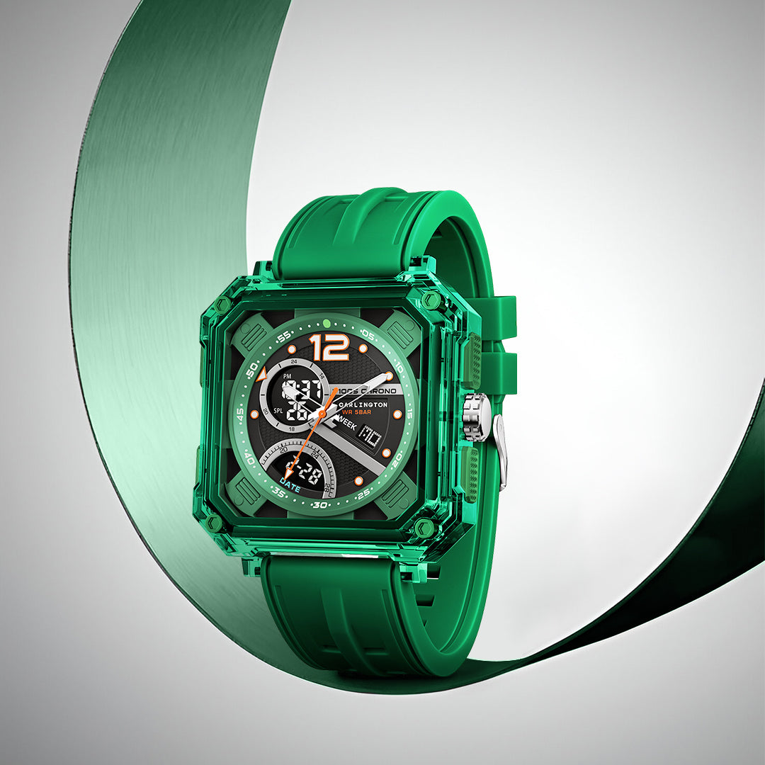 Carlington Velocity Series Analog-Digital Sports Watches for Men and Boys with Alarm, Stopwatch, Backlit Display, Dualtime, Silicone Rubber Strap, Water & Shock Resiatant - CT_8121