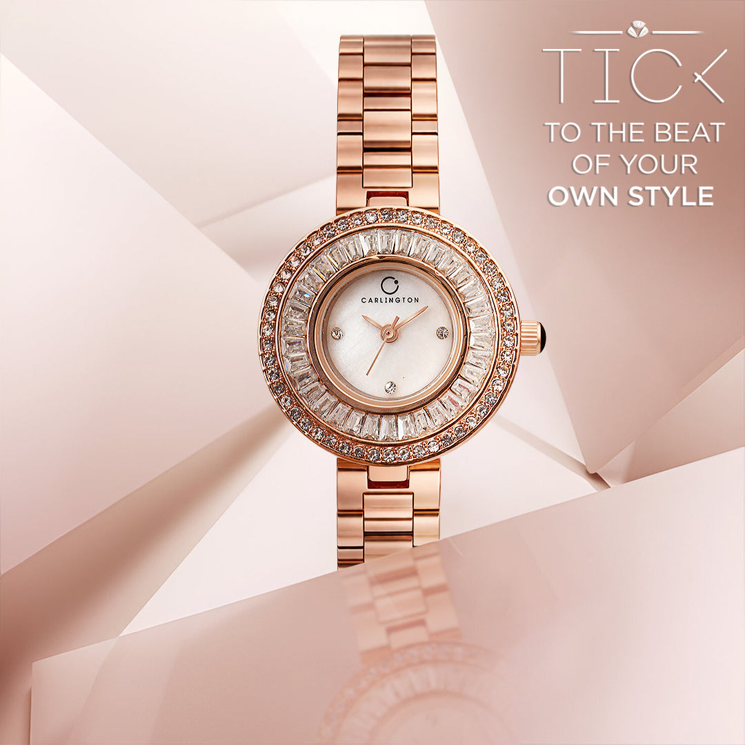 Carlington Diva Series Analog Women Wrist Watches with Stainless Steel Chain Strap | Premium Fashion Watches for Ladies | CT - 117