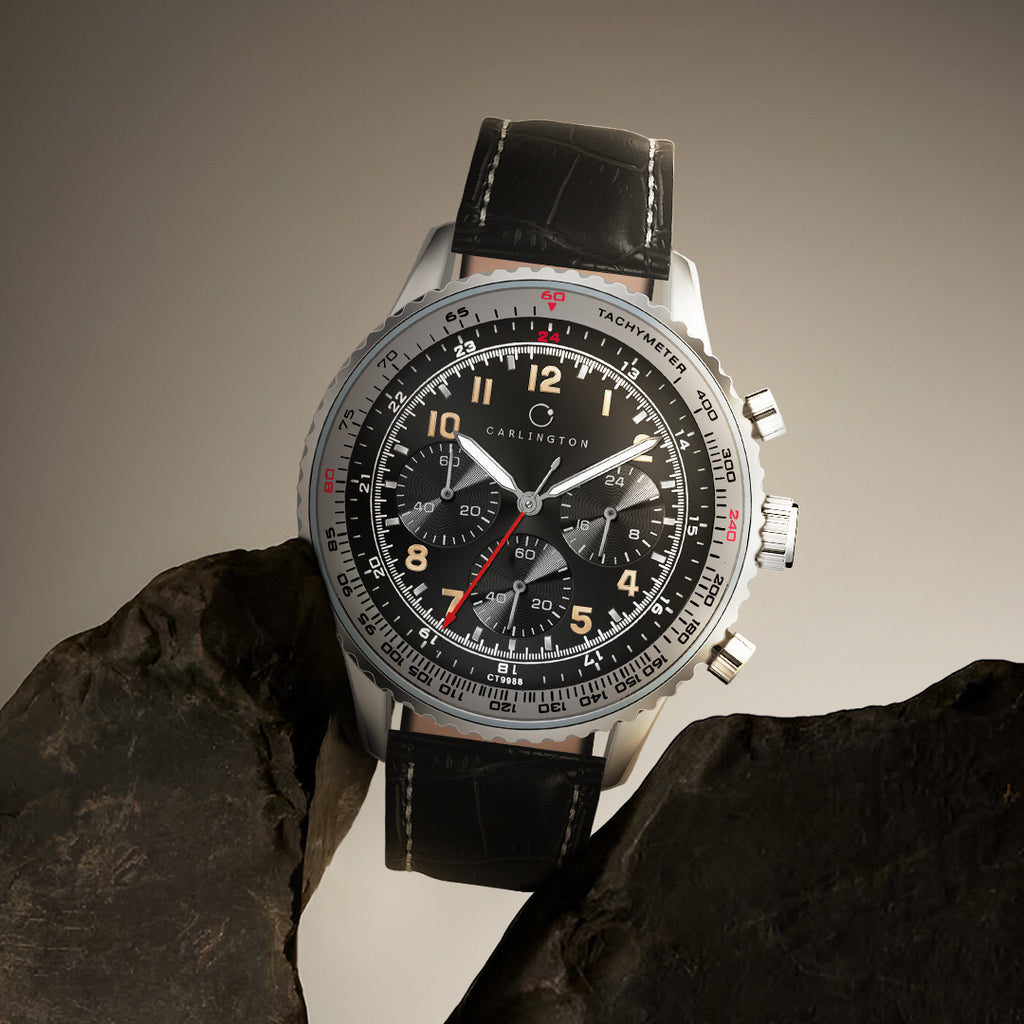 Carlington Legacy Series Analog Wrist Watches with Chronograph Premium Leather Strap for Men CT 9988