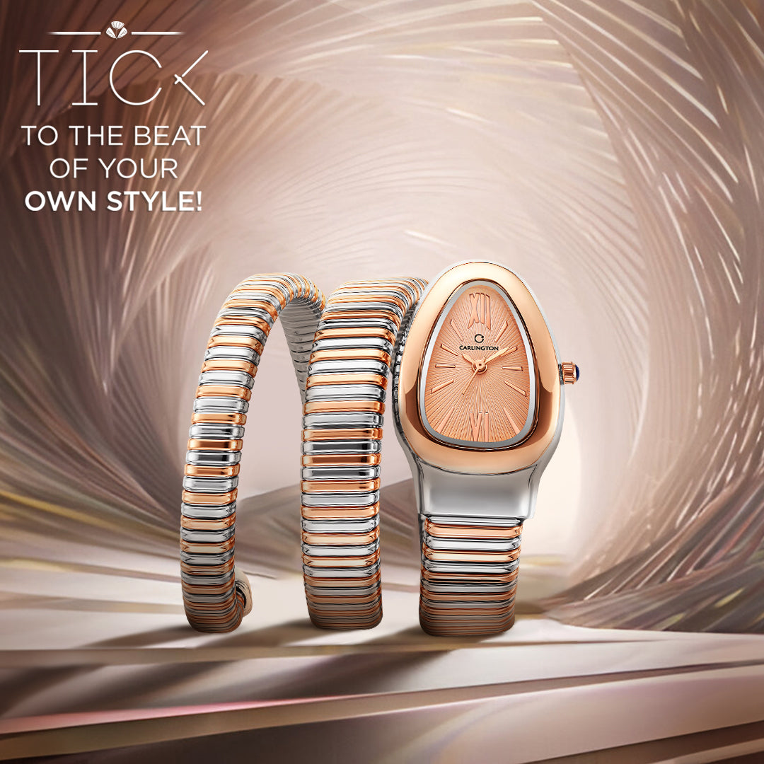 Carlington Scarlet Collection Women’s Analog Oval Dial Rose Gold Two Tone Stainless Steel Strap Watch – Wristwatch with Gift Box - CT 501 Two Tone Rose