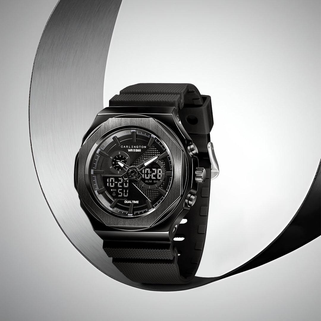 Carlington Velocity Series Analog-Digital Sports Watches for Men and Boys with Alarm, Stopwatch, Backlit Display, Dualtime, Silicone Rubber Strap, Water & Shock Resiatant - CT_8102