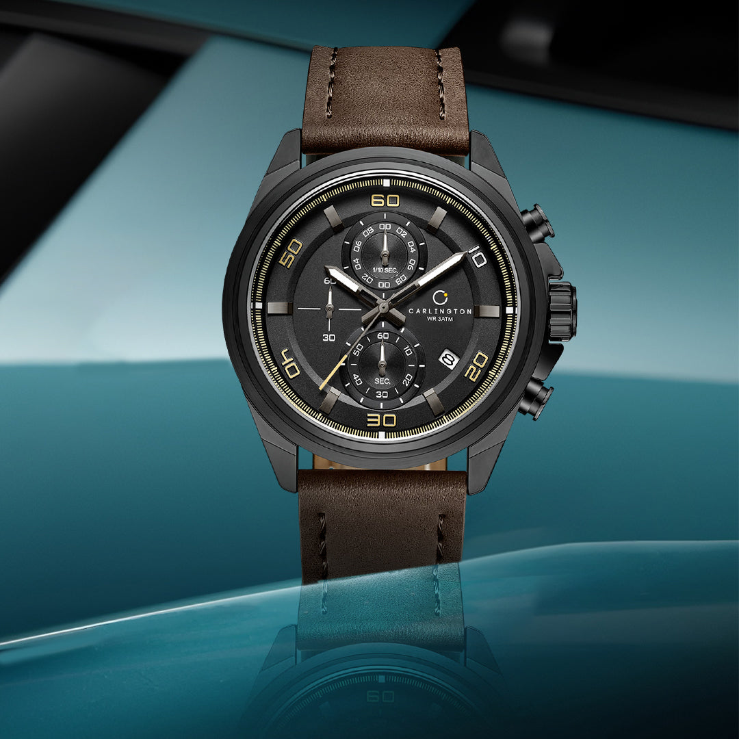Carlington Nitro Analog Chronograph Men’s Premium Leather Strap Wrist Watch | Quartz Movement | Water & Shock Resistant Watch for Men | Casual & Formal Wear - CT_8075