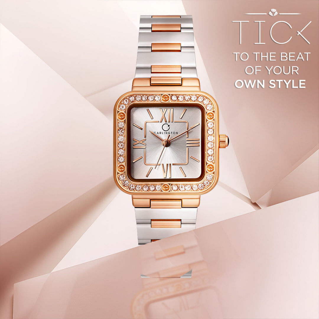 Carlington Diva Series Analog Women Wrist Watches with Stainless Steel Chain Strap | Premium Fashion Watches for Ladies | CT - 115