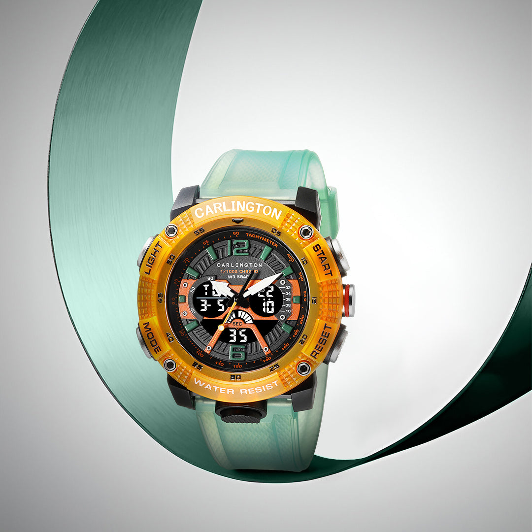 Carlington Velocity Series Analog-Digital Sports Watches for Men and Boys with Alarm, Stopwatch, Backlit Display, Dualtime, Silicone Rubber Strap, Water & Shock Resiatant - CT_8058