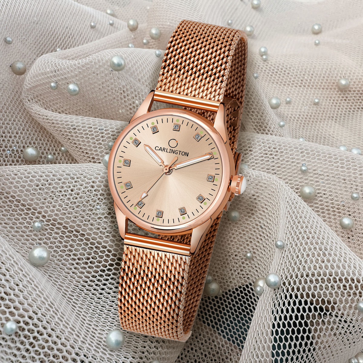 Carlington Elite Ladies Self Adjustable Mesh Strap Water Resistant Ana