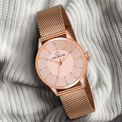 Carlington Elite Ladies Self Adjustable Mesh Strap Water Resistant Analog Watch - For Women CT2004