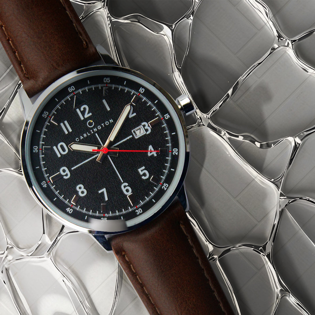 Carlington Aristocrat Series Analog Date Watches for Men with Premium Leather Strap - CT 1075