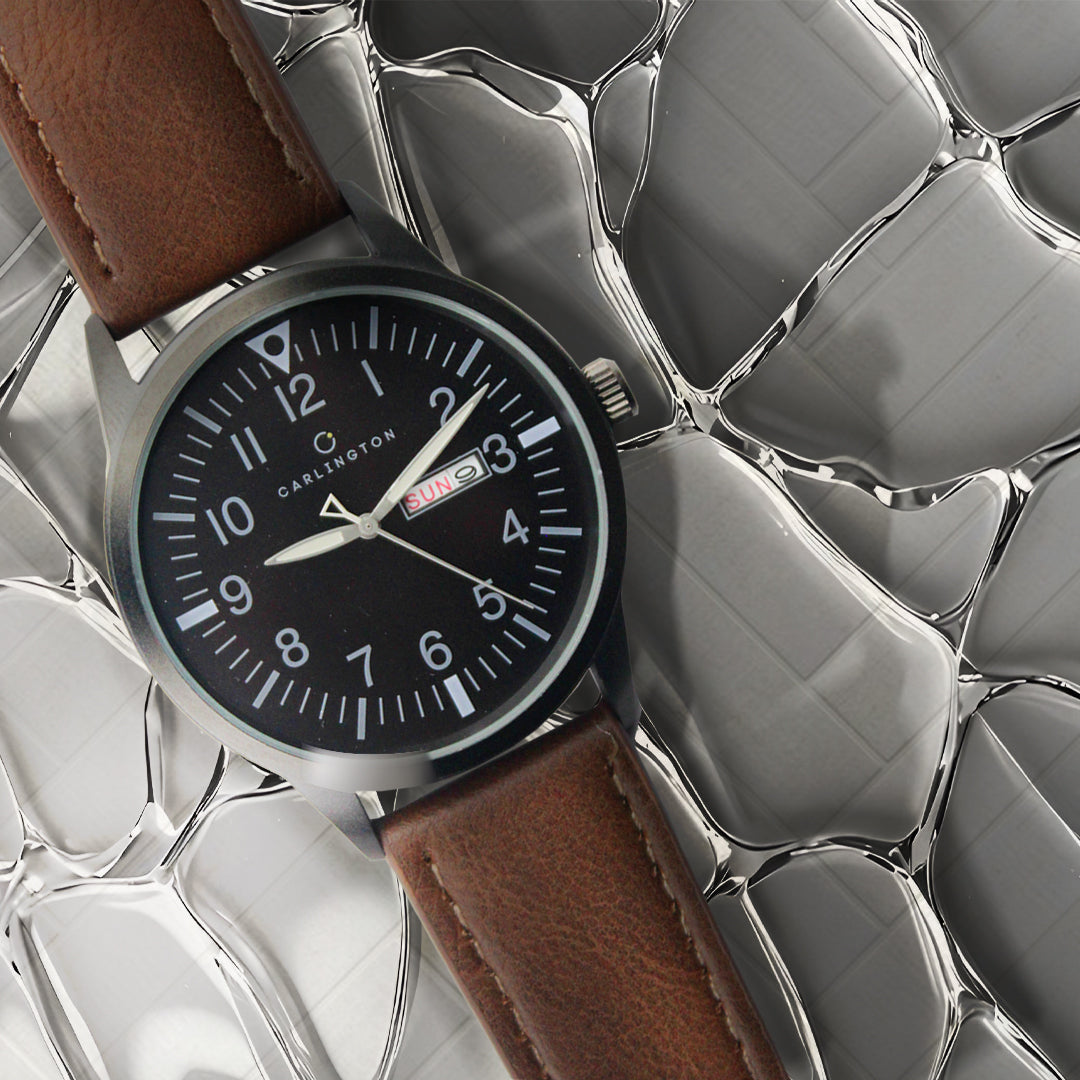 Carlington Aristocrat Series Analog Day & Date Watches for Men with Premium Leather Strap - CT 1074