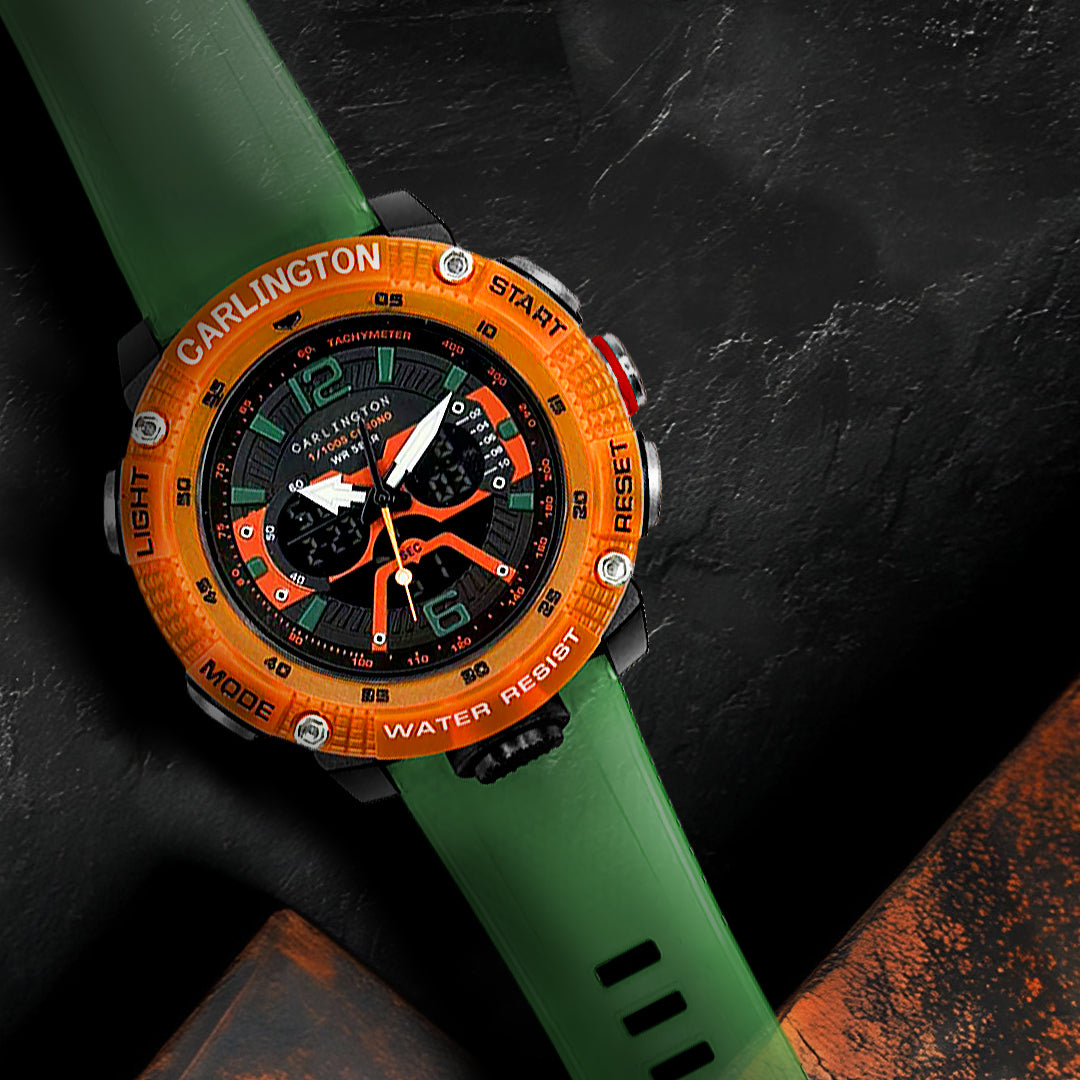 Carlington Velocity Series Analog-Digital Sports Watches for Men and Boys with Alarm, Stopwatch, Backlit Display, Dualtime, Silicone Rubber Strap, Water & Shock Resiatant - CT_8058