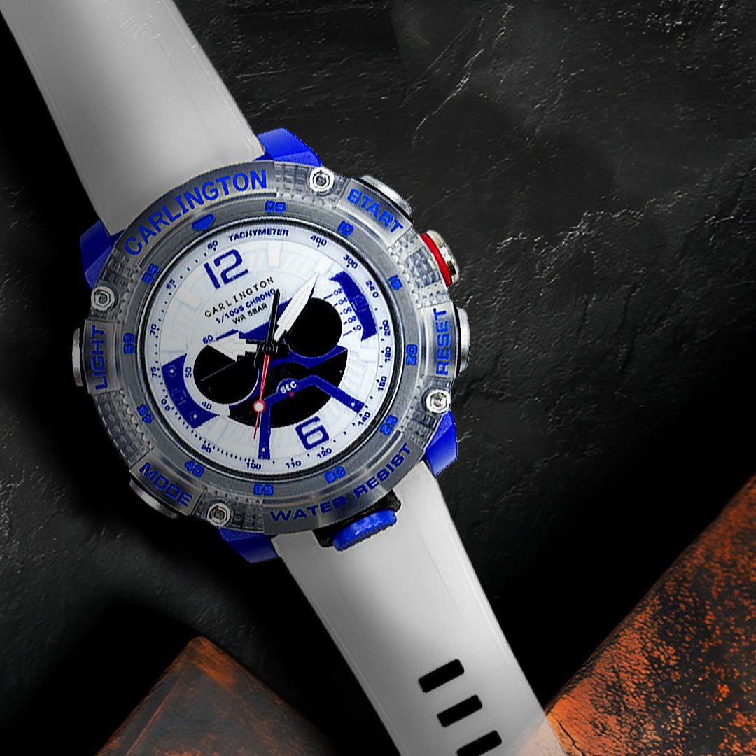Carlington Velocity Series Analog-Digital Sports Watches for Men and Boys with Alarm, Stopwatch, Backlit Display, Dualtime, Silicone Rubber Strap, Water & Shock Resiatant - CT_8058