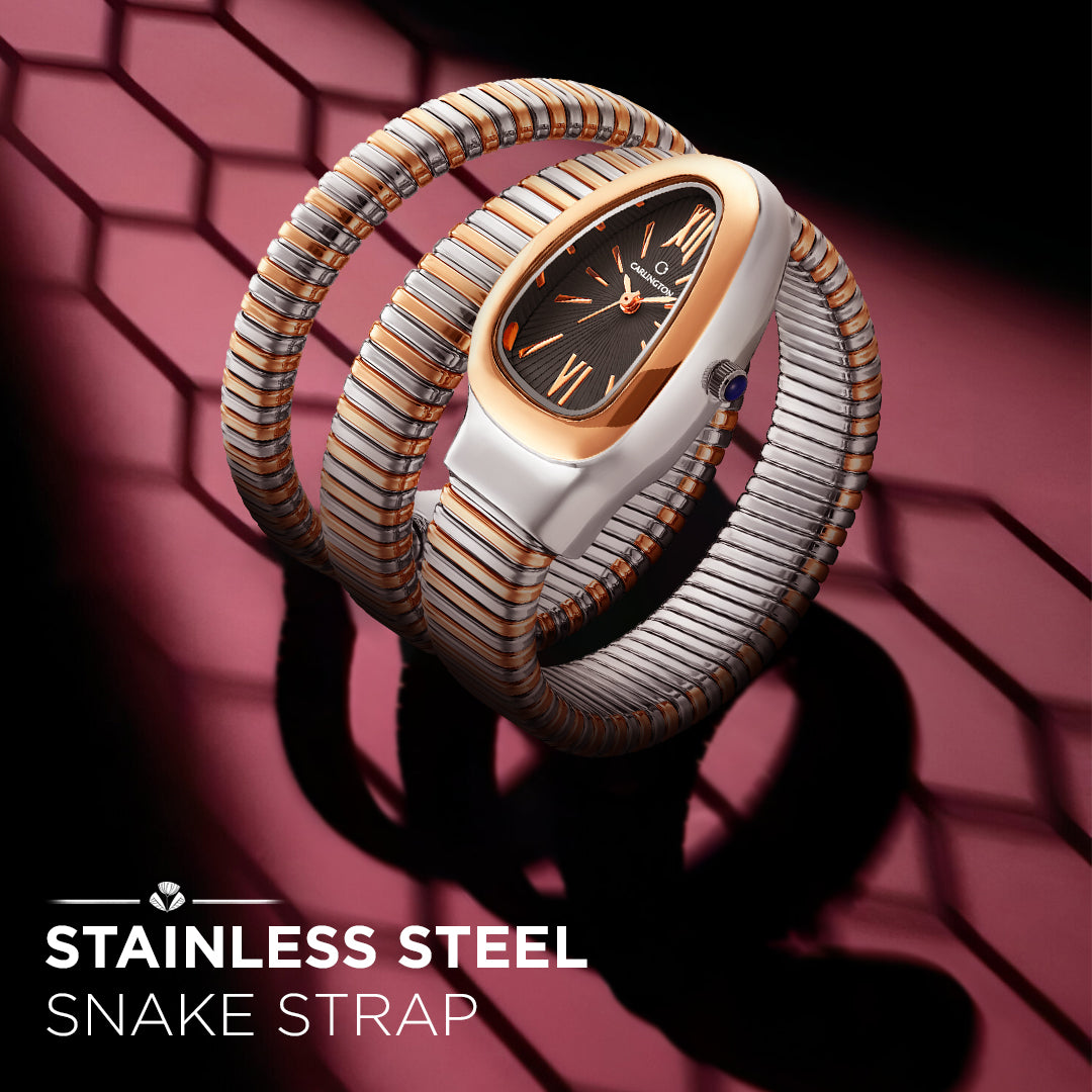 Carlington Elegant Snake Band Analog Women's Watch – Premium Stainless Steel Strap, Oval Designer Dial, Water-Resistant Ladies Watch for Party & Casual Wear Premium Gift Watch for Women