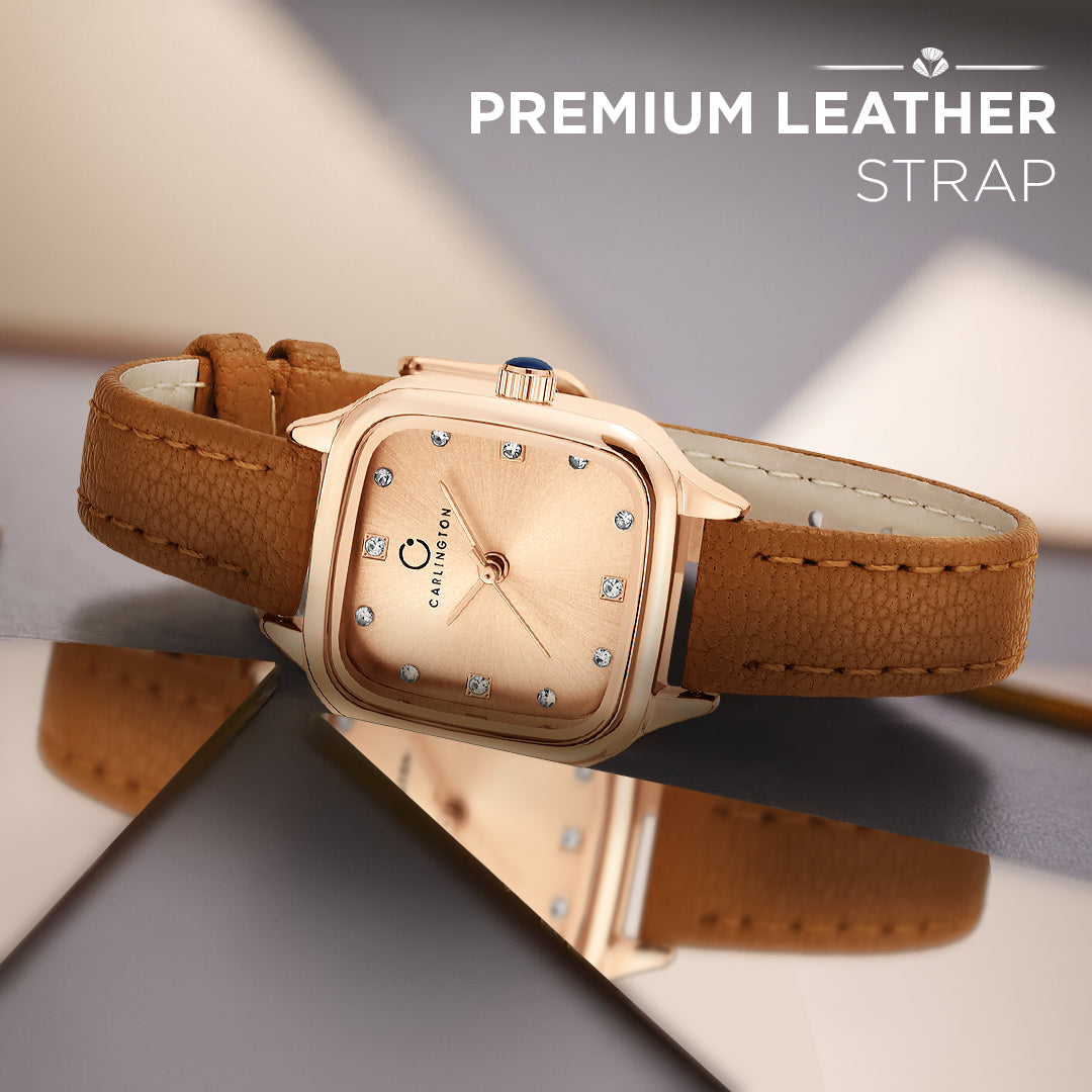 Carlington Aura Series Analog Women Wrist Watches with Premium Leather Belt Strap | Premium Fashion Watches for Ladies | CT - 201