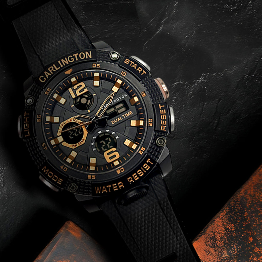 Carlington Velocity Series Analog-Digital Sports Watches for Men and Boys with Alarm, Stopwatch, Backlit Display, Dualtime, Silicone Rubber Strap, Water & Shock Resiatant - CT_8039