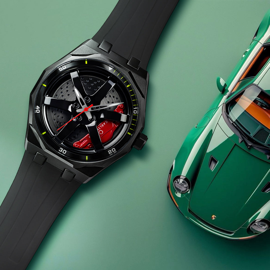 Carlington Nitro Series Analog Watches for Men | Unique Wheel Dial Design | Premium Silicone Strap | Stylish Sports Look | Quartz Movement Wrist Watches for Boys & Men_CT-7277 Black