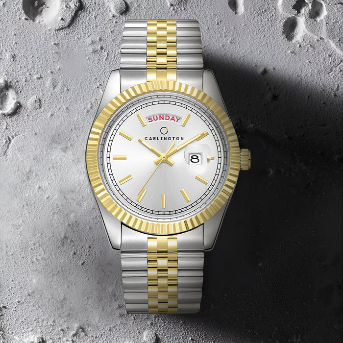Carlington Analog Gents Watches with Stainless Steel Chain Strap | Day