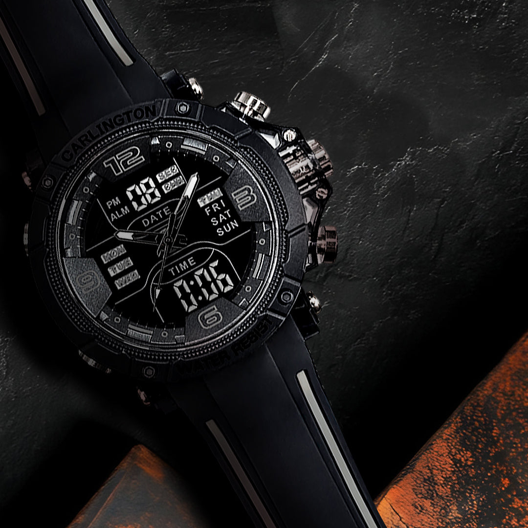 Carlington Velocity Series Analog-Digital Sports Watches for Men and Boys with Alarm, Stopwatch, Backlit Display, Dualtime, Silicone Rubber Strap, Water & Shock Resiatant - CT_8140