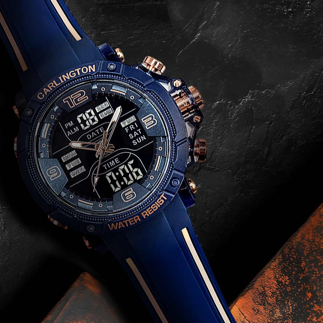Carlington Velocity Series Analog-Digital Sports Watches for Men and Boys with Alarm, Stopwatch, Backlit Display, Dualtime, Silicone Rubber Strap, Water & Shock Resiatant - CT_8140