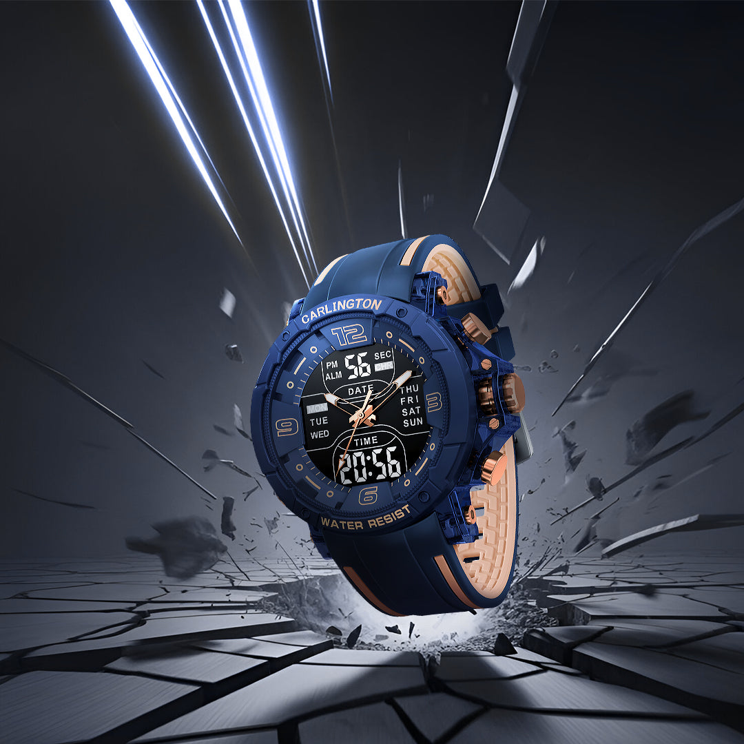 Carlington Velocity Series Analog-Digital Sports Watches for Men and Boys with Alarm, Stopwatch, Backlit Display, Dualtime, Silicone Rubber Strap, Water & Shock Resiatant - CT_8140