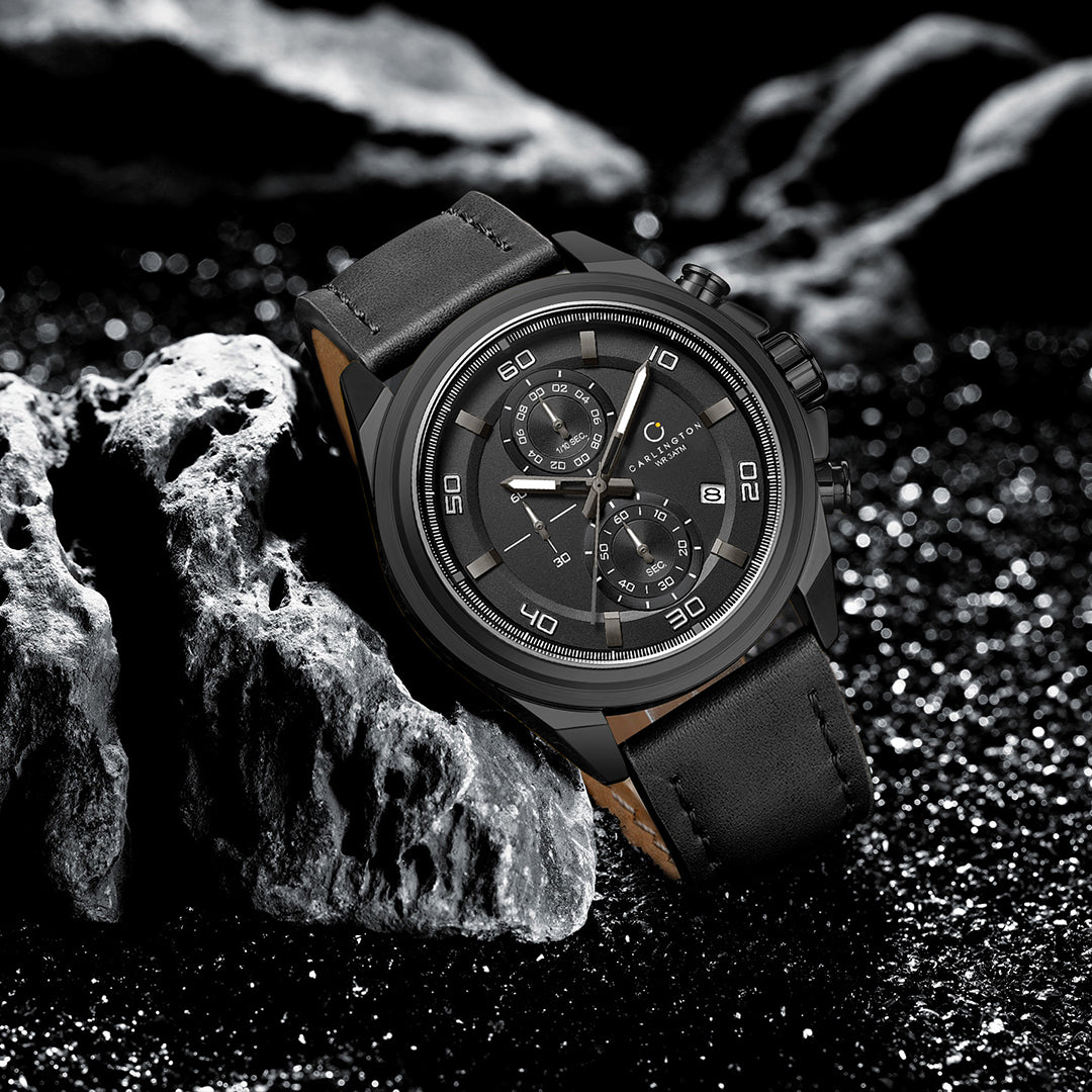 Carlington Nitro Analog Chronograph Men’s Premium Leather Strap Wrist Watch | Quartz Movement | Water & Shock Resistant Watch for Men | Casual & Formal Wear - CT_8075