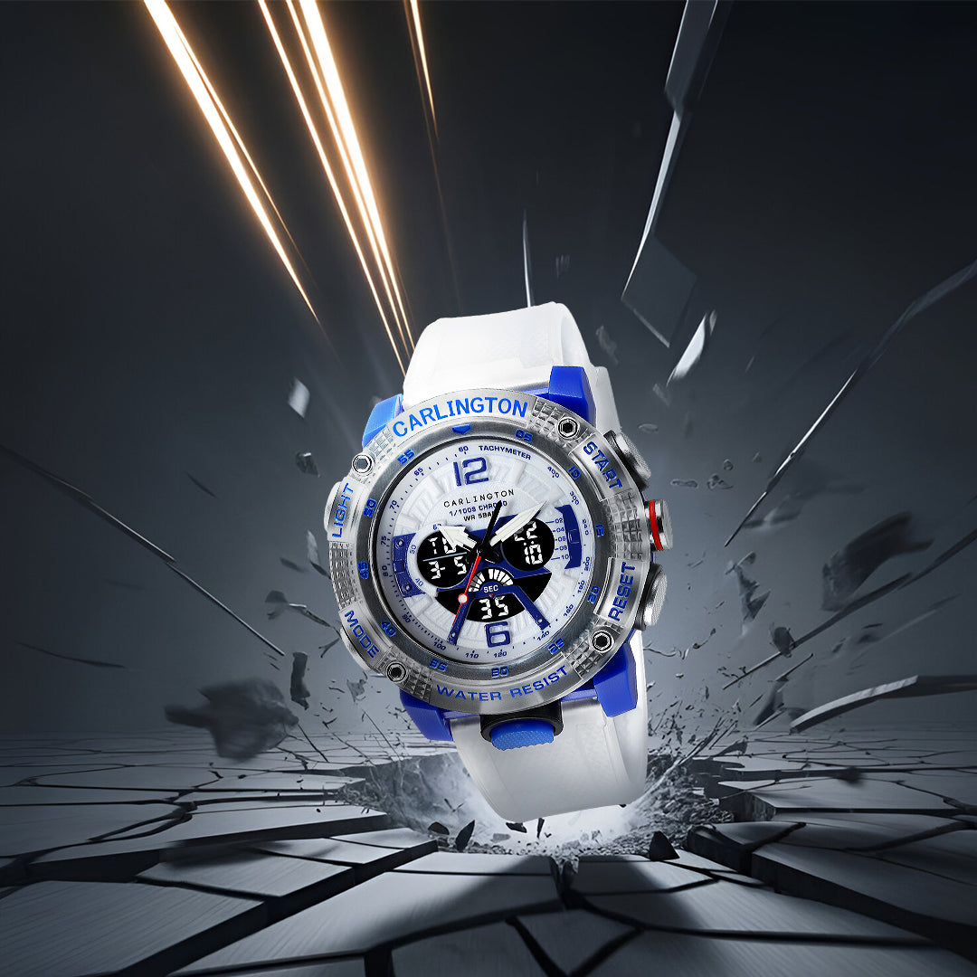 Carlington Velocity Series Analog-Digital Sports Watches for Men and Boys with Alarm, Stopwatch, Backlit Display, Dualtime, Silicone Rubber Strap, Water & Shock Resiatant - CT_8058