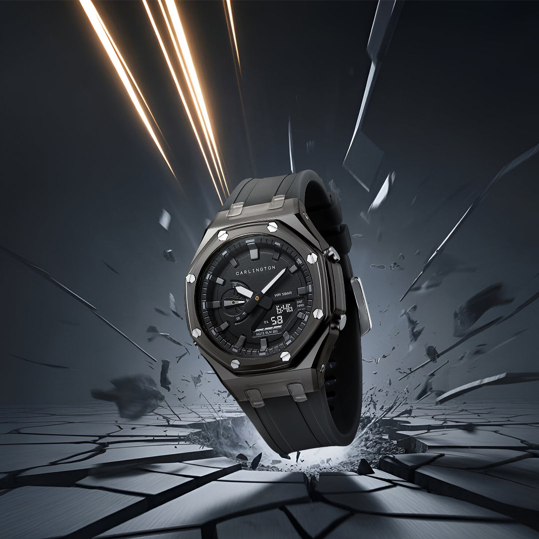 Carlington Velocity Series Analog-Digital Sports Watches for Men and Boys with Alarm, Stopwatch, Backlit Display, Dualtime, Silicone Rubber Strap, Water & Shock Resiatant - CT_8088