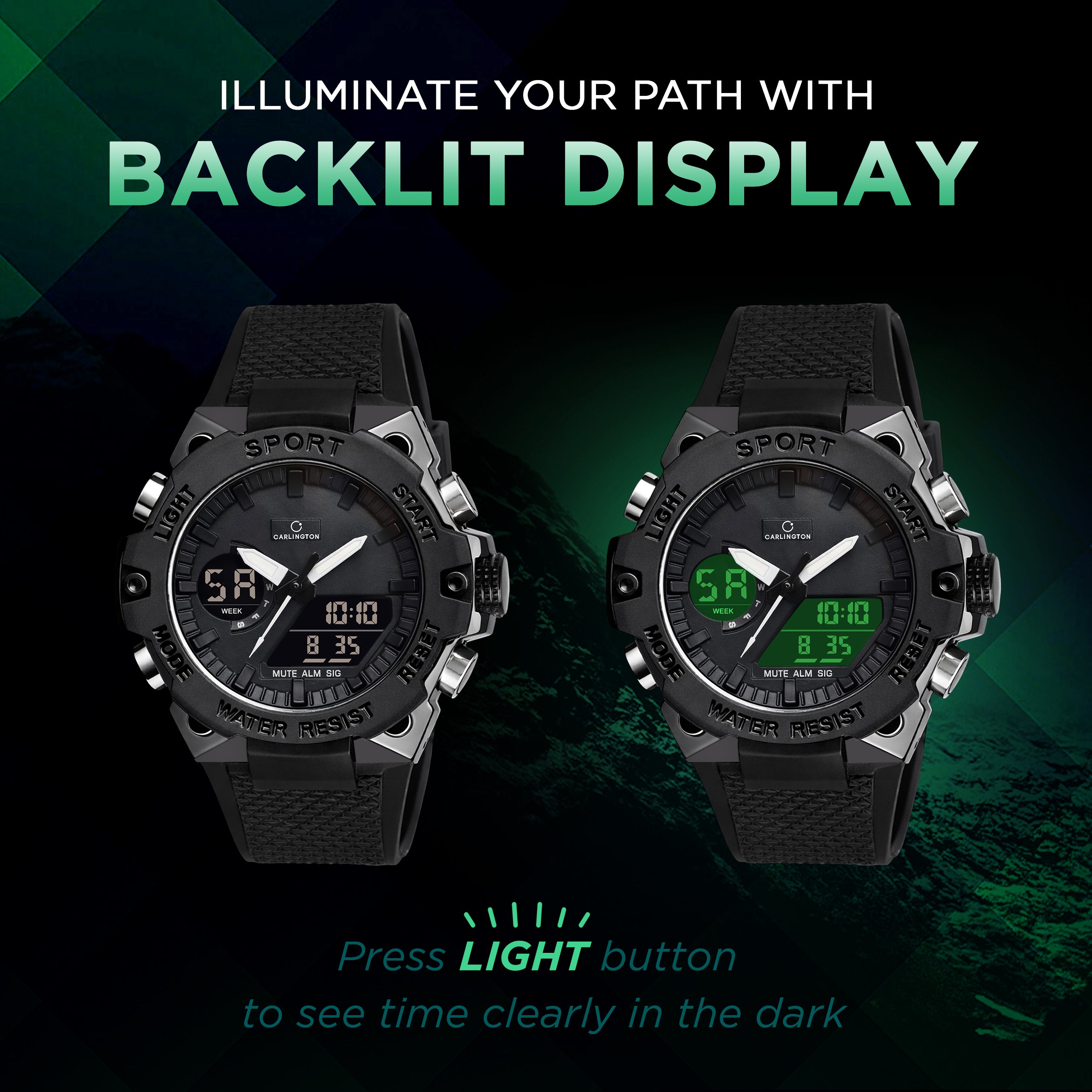 Carlington Analog-Digital Sports Watch, Dual Time,Alarm, Stopwatch, Calendar, Water-Resistant, Shock-Resistant, Back Light Display. The Perfect Watches for Men-CT_8675
