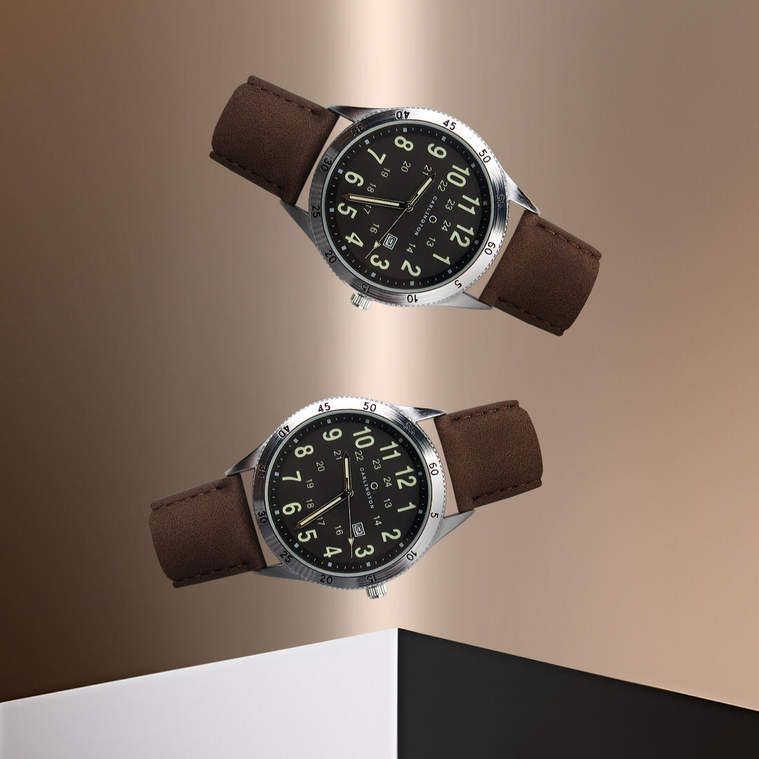 Carlington Aristocrat Series Analog Date Watches for Men with Premium Leather Strap - CT 1076