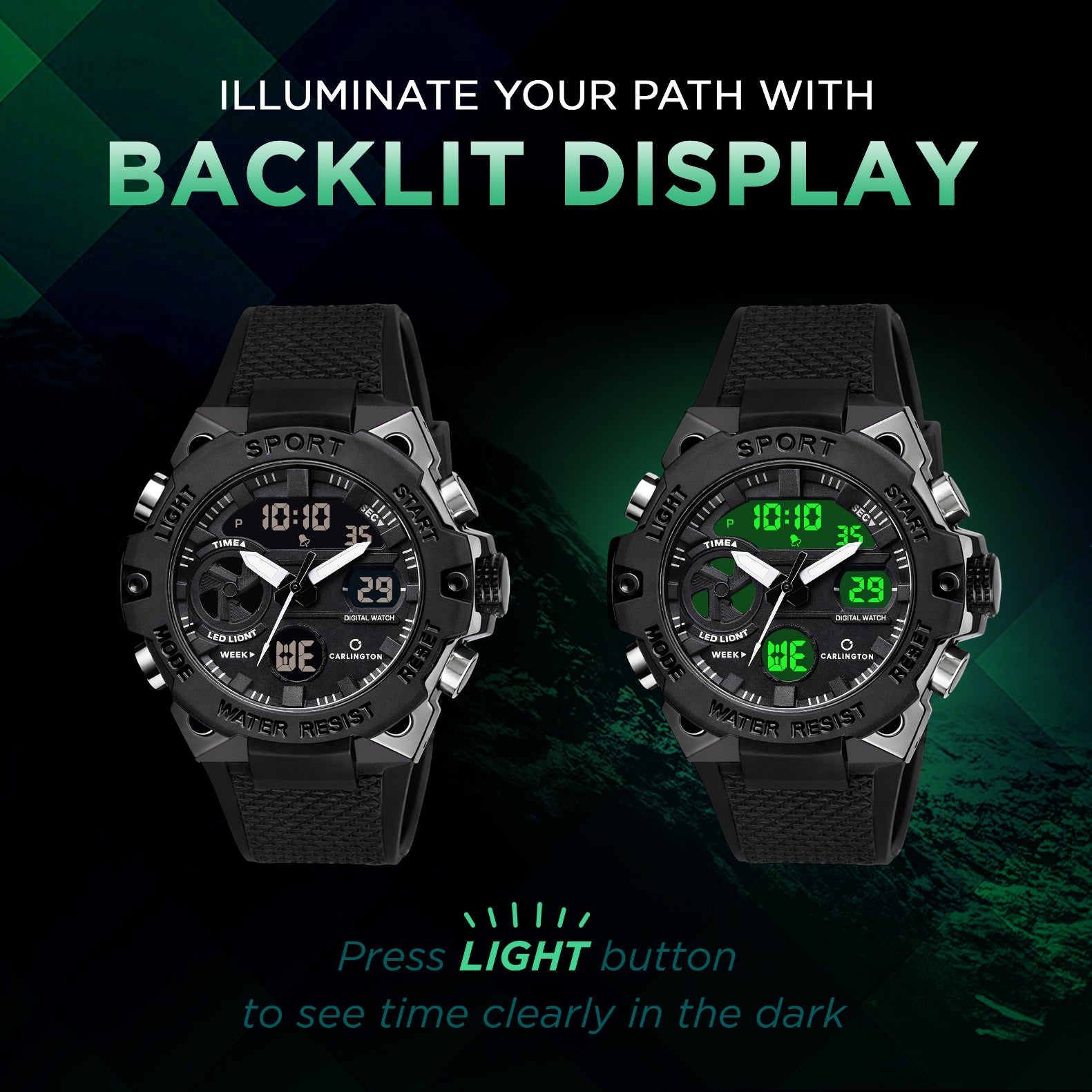 Carlington Analog-Digital Sports Watch, Dual Time,Alarm, Stopwatch, Calendar, Water-Resistant, Shock-Resistant, Back Light Display. The Perfect Watches for Men-CT_8665