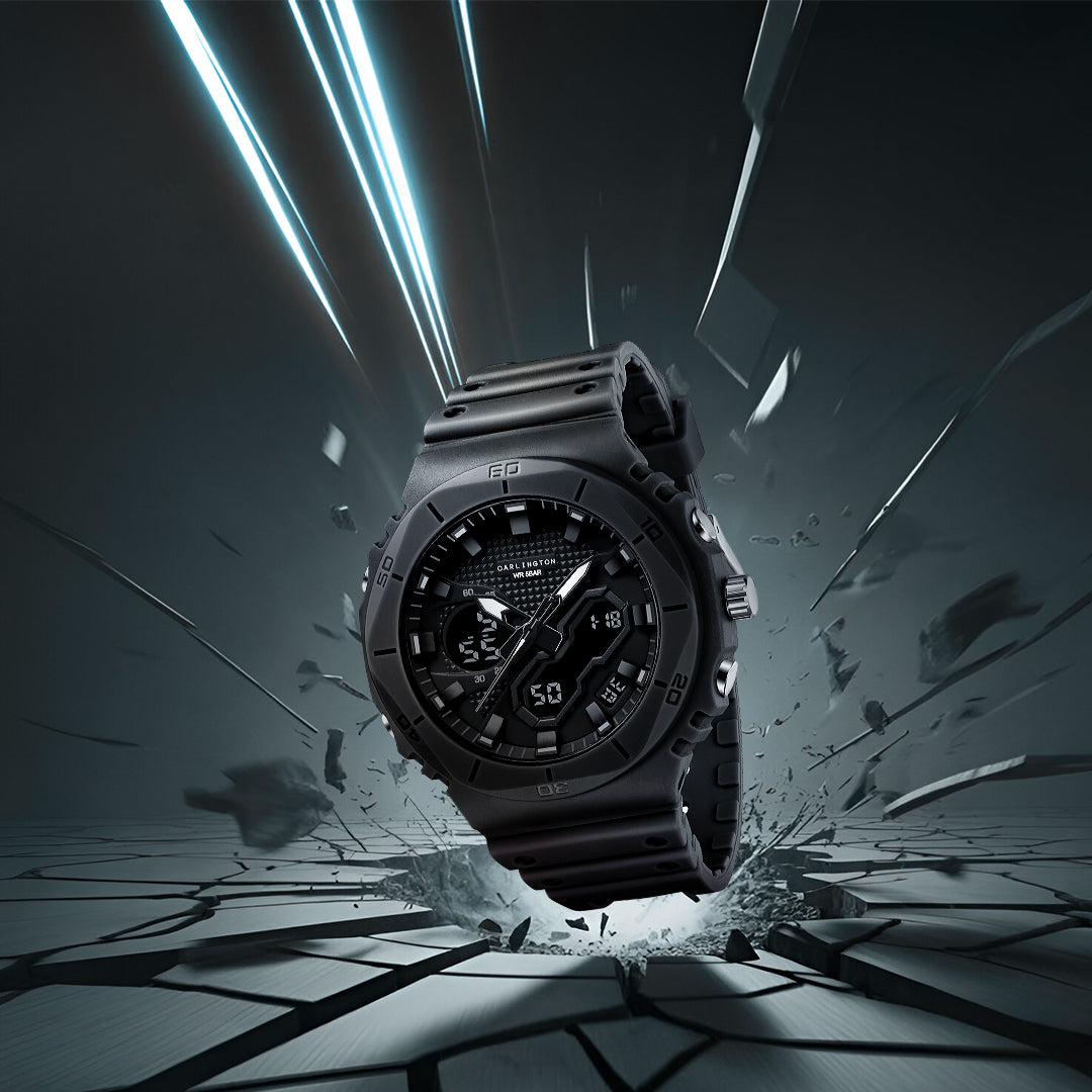 Carlington Velocity Series Analog-Digital Sports Watches for Men and Boys with Alarm, Stopwatch, Backlit Display, Dualtime, Silicone Rubber Strap, Water & Shock Resiatant - CT_8120