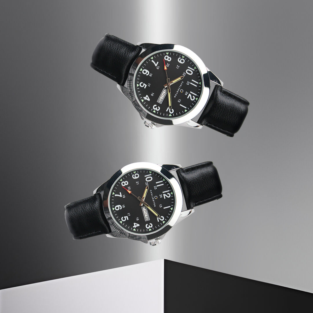 Carlington Aristocrat Series Analog Day & Date Watches for Men with Premium Leather Strap - CT 1073