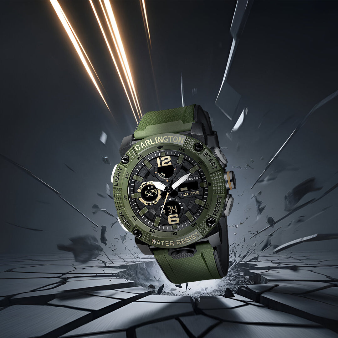 Carlington Velocity Series Analog-Digital Sports Watches for Men and Boys with Alarm, Stopwatch, Backlit Display, Dualtime, Silicone Rubber Strap, Water & Shock Resiatant - CT_8039