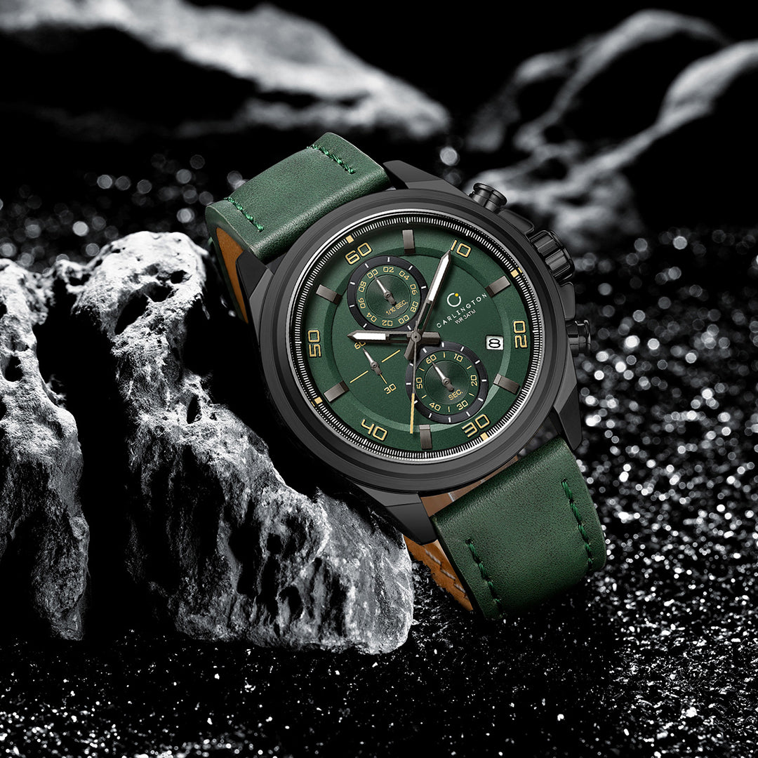 Carlington Nitro Analog Chronograph Men’s Premium Leather Strap Wrist Watch | Quartz Movement | Water & Shock Resistant Watch for Men | Casual & Formal Wear - CT_8075