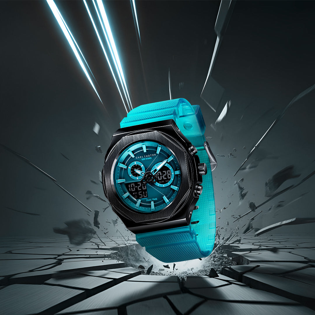 Carlington Velocity Series Analog-Digital Sports Watches for Men and Boys with Alarm, Stopwatch, Backlit Display, Dualtime, Silicone Rubber Strap, Water & Shock Resiatant - CT_8102