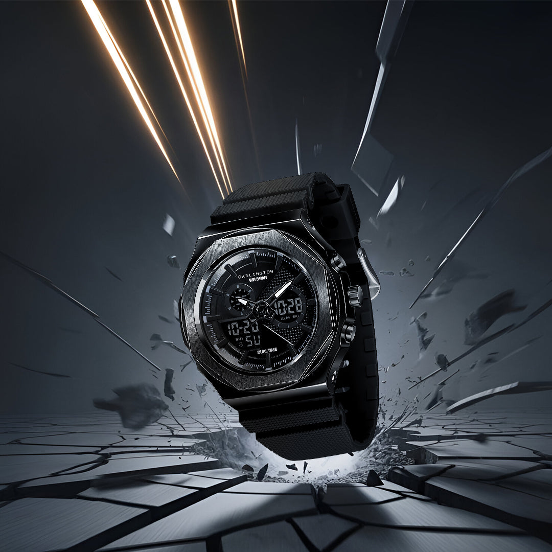 Carlington Velocity Series Analog-Digital Sports Watches for Men and Boys with Alarm, Stopwatch, Backlit Display, Dualtime, Silicone Rubber Strap, Water & Shock Resiatant - CT_8102