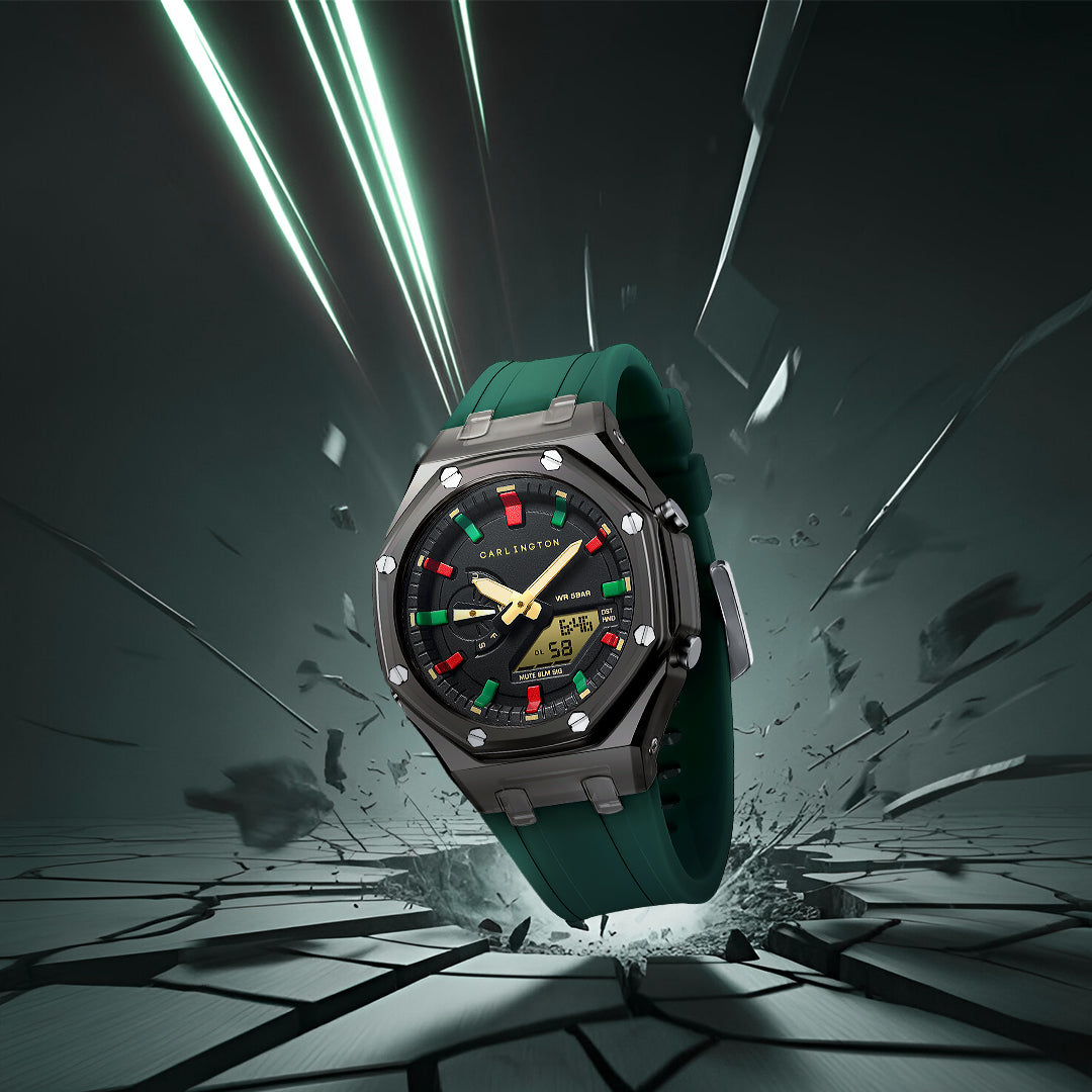 Carlington Velocity Series Analog-Digital Sports Watches for Men and Boys with Alarm, Stopwatch, Backlit Display, Dualtime, Silicone Rubber Strap, Water & Shock Resiatant - CT_8088