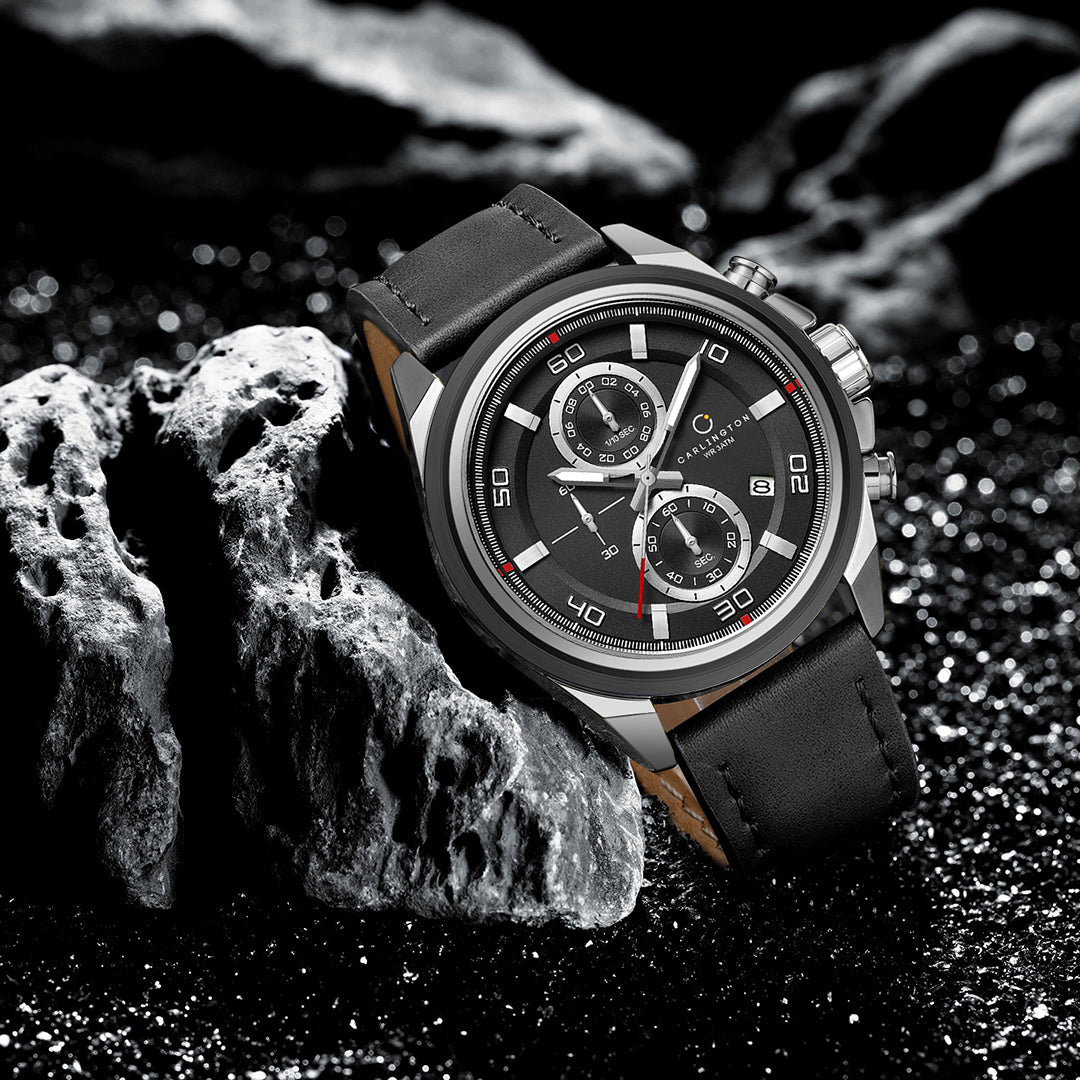 Carlington Nitro Analog Chronograph Men’s Premium Leather Strap Wrist Watch | Quartz Movement | Water & Shock Resistant Watch for Men | Casual & Formal Wear - CT_8075