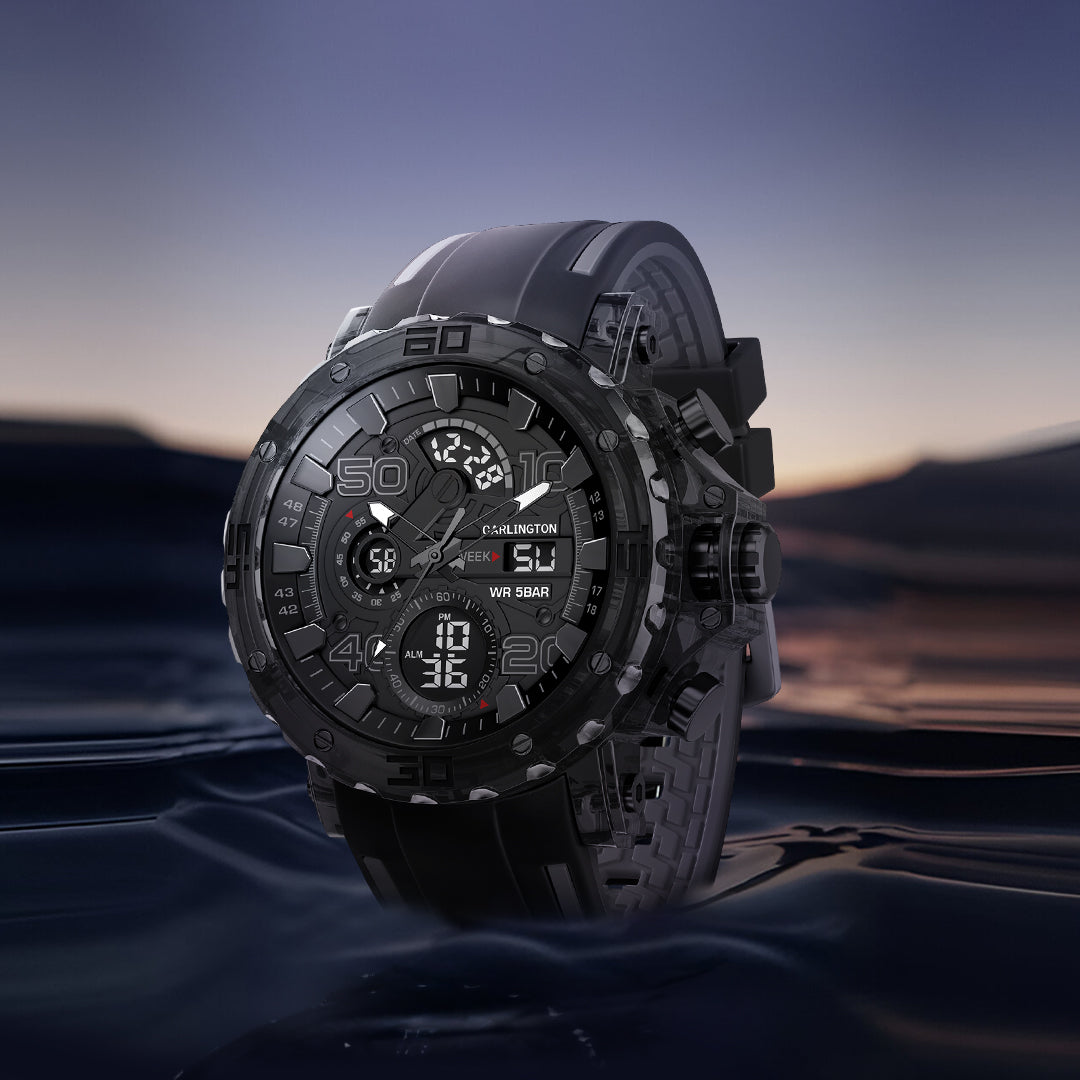 Carlington Velocity Series Analog-Digital Sports Watches for Men and Boys with Alarm, Stopwatch, Backlit Display, Dualtime, Silicone Rubber Strap, Water & Shock Resiatant - CT_8136