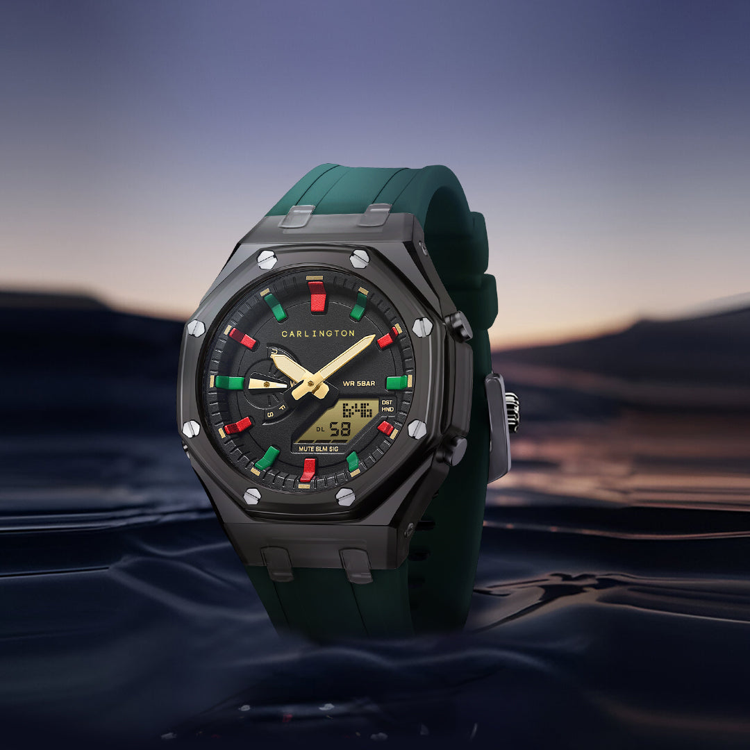 Carlington Velocity Series Analog-Digital Sports Watches for Men and Boys with Alarm, Stopwatch, Backlit Display, Dualtime, Silicone Rubber Strap, Water & Shock Resiatant - CT_8088