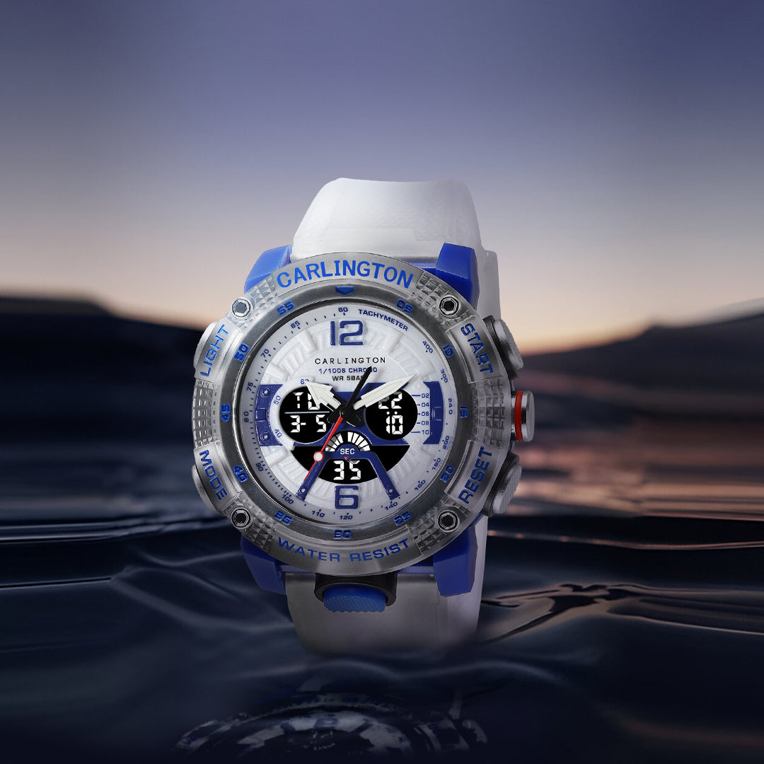Carlington Velocity Series Analog-Digital Sports Watches for Men and Boys with Alarm, Stopwatch, Backlit Display, Dualtime, Silicone Rubber Strap, Water & Shock Resiatant - CT_8058