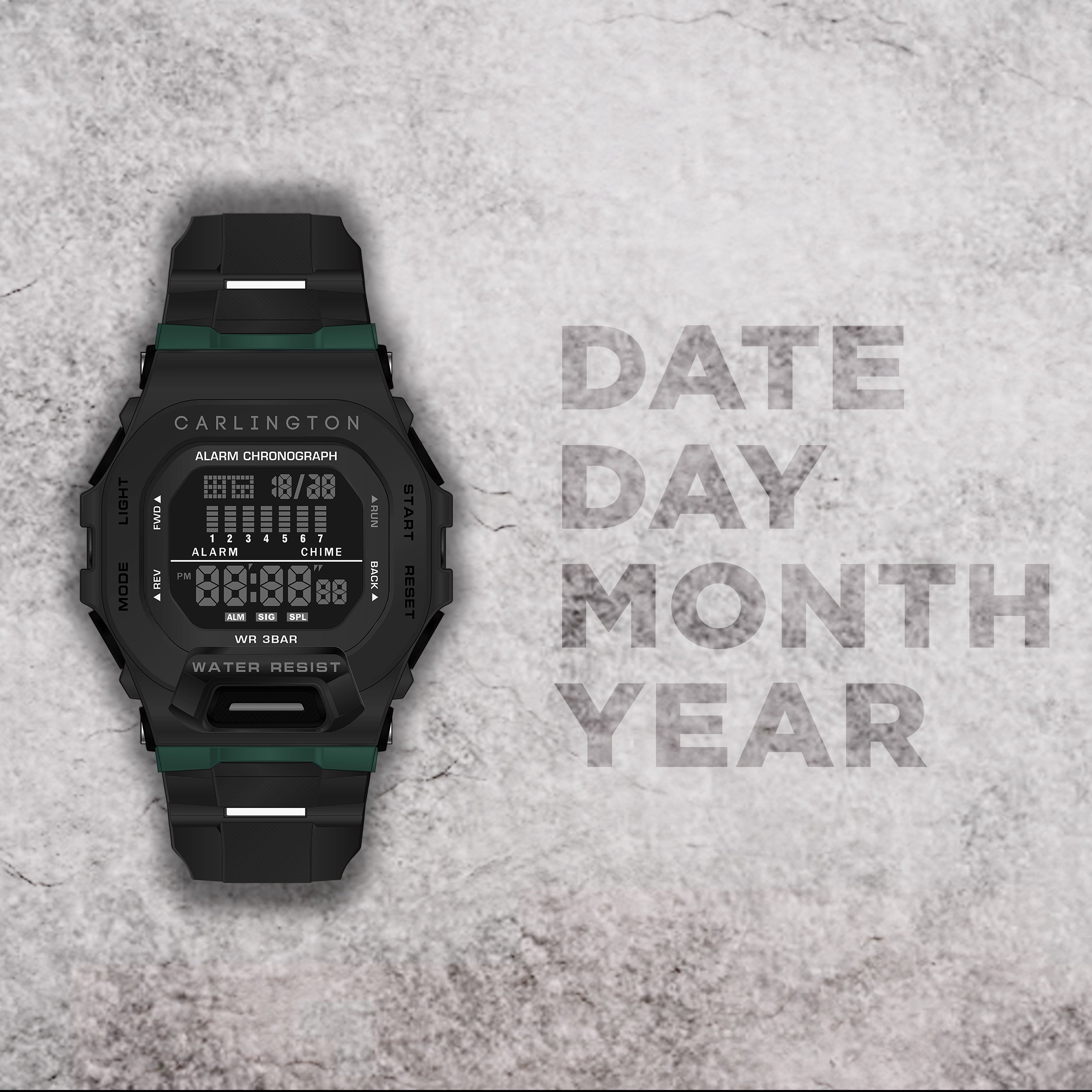 Carlington Digital Sports Watch, Dual Time, Alarm, Calendar, Stopwatch, Water-Resistant, Shock-Resistant, Back Light Display. The Perfect Watch for Men - CT 2106