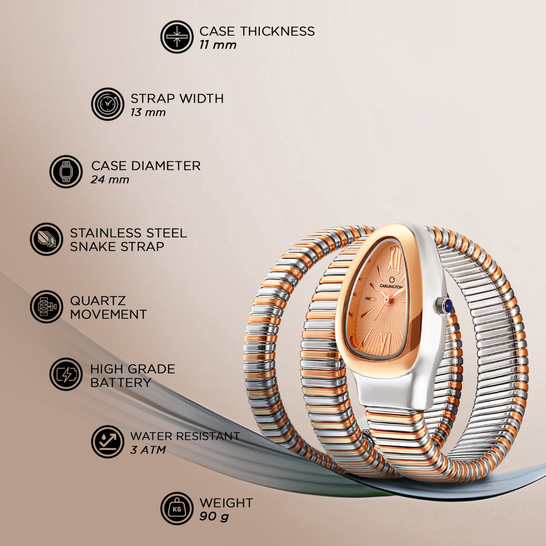 Carlington Scarlet Collection Women’s Analog Oval Dial Rose Gold Two Tone Stainless Steel Strap Watch – Wristwatch with Gift Box - CT 501 Two Tone Rose