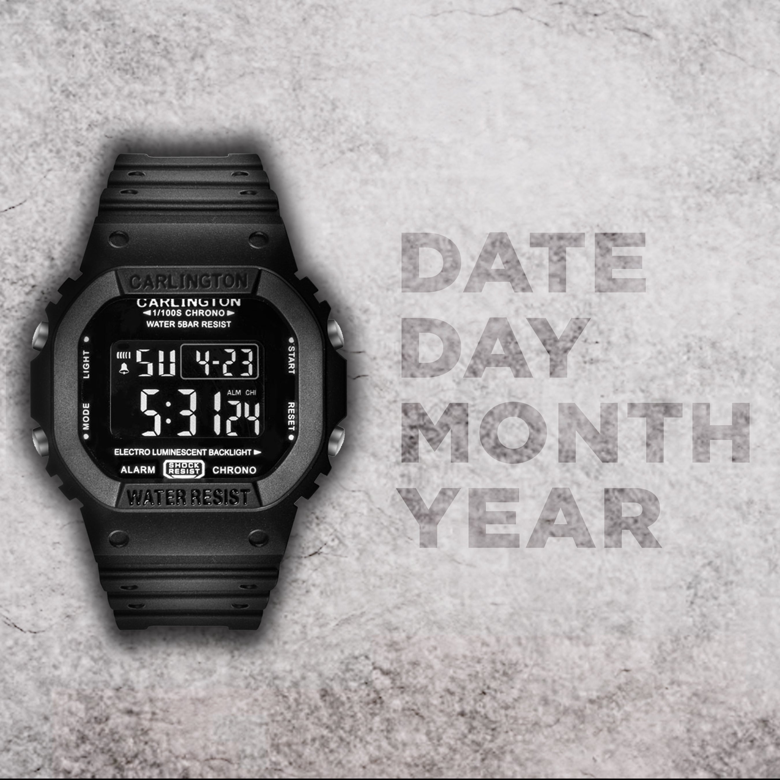 Carlington Digital Sports Watch Dual Time, Alarm, Calendar, Stopwatch, Water-Resistant, Shock-Resistant, Back Light Display. The Perfect Watch for Men - CT 1801