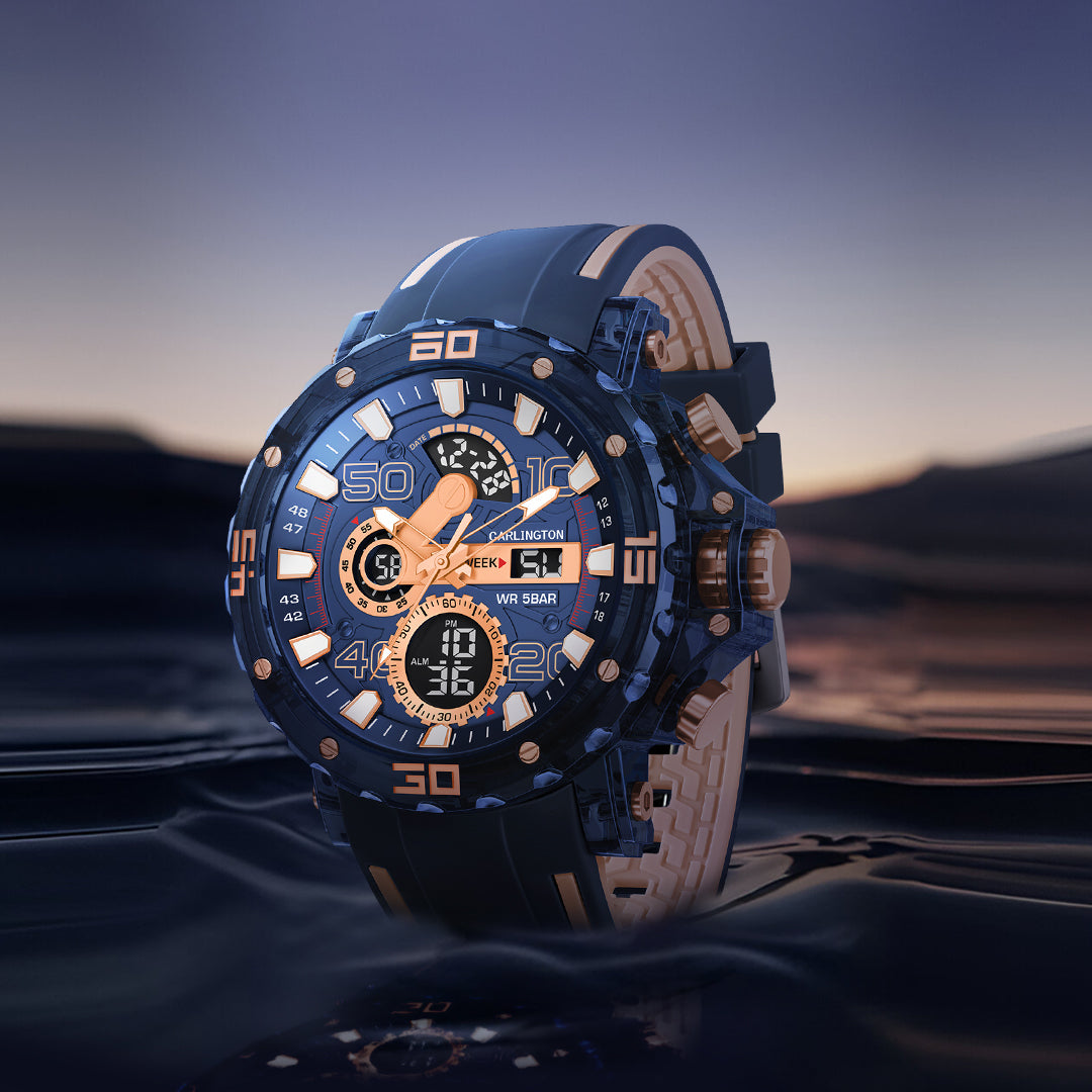 Carlington Velocity Series Analog-Digital Sports Watches for Men and Boys with Alarm, Stopwatch, Backlit Display, Dualtime, Silicone Rubber Strap, Water & Shock Resiatant - CT_8136