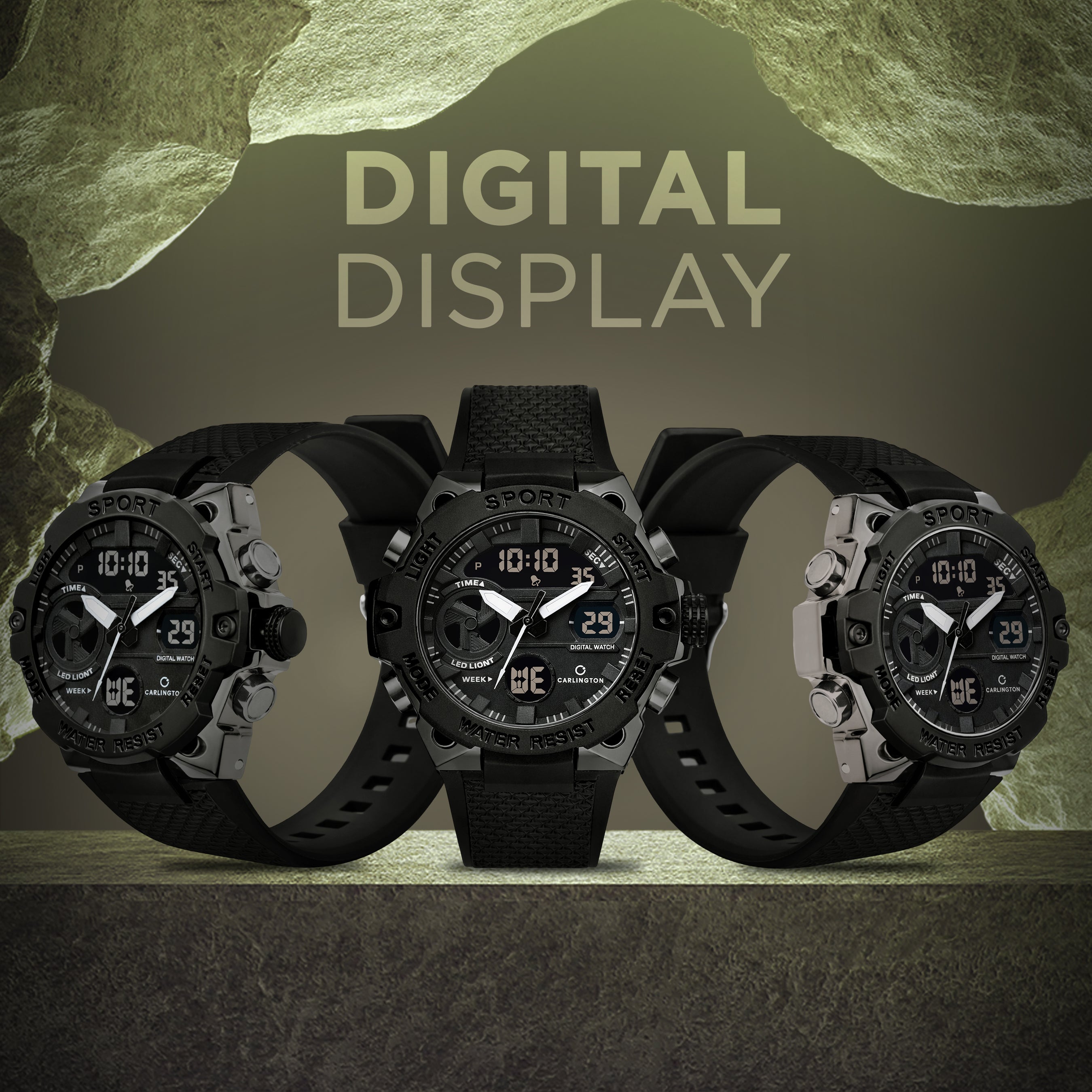 Carlington Analog-Digital Sports Watch, Dual Time,Alarm, Stopwatch, Calendar, Water-Resistant, Shock-Resistant, Back Light Display. The Perfect Watches for Men-CT_8665