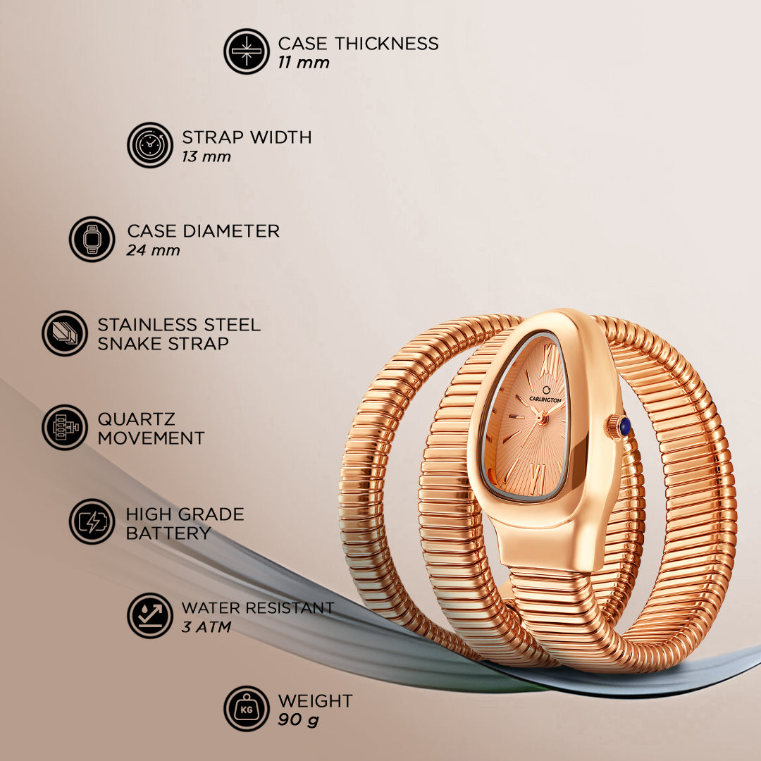 Carlington Elegant Snake Band Analog Women's Watch – Premium Stainless Steel Strap, Oval Designer Dial, Water-Resistant Ladies Watch for Party & Casual Wear Premium Gift Watch for Women