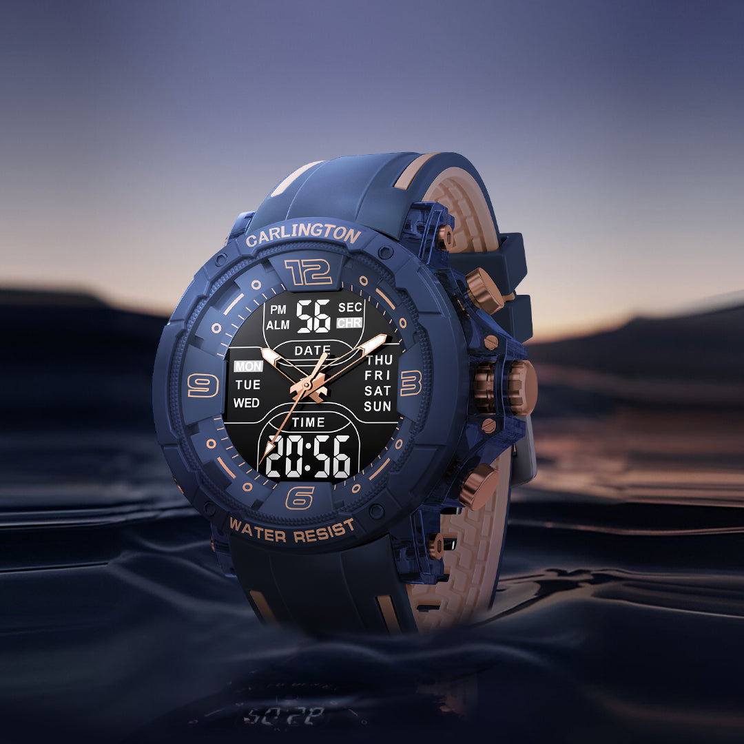 Carlington Velocity Series Analog-Digital Sports Watches for Men and Boys with Alarm, Stopwatch, Backlit Display, Dualtime, Silicone Rubber Strap, Water & Shock Resiatant - CT_8140