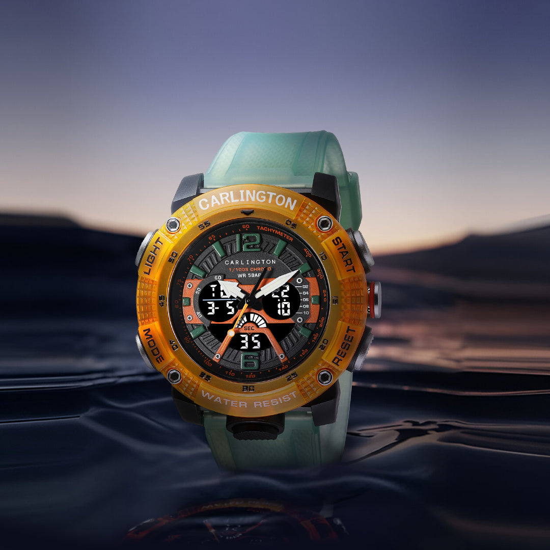 Carlington Velocity Series Analog-Digital Sports Watches for Men and Boys with Alarm, Stopwatch, Backlit Display, Dualtime, Silicone Rubber Strap, Water & Shock Resiatant - CT_8058